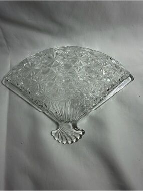 Vintage Avon Hostess Fancy Clear Glass Fan Shaped Dish | Mid-Century Trinket Tr
